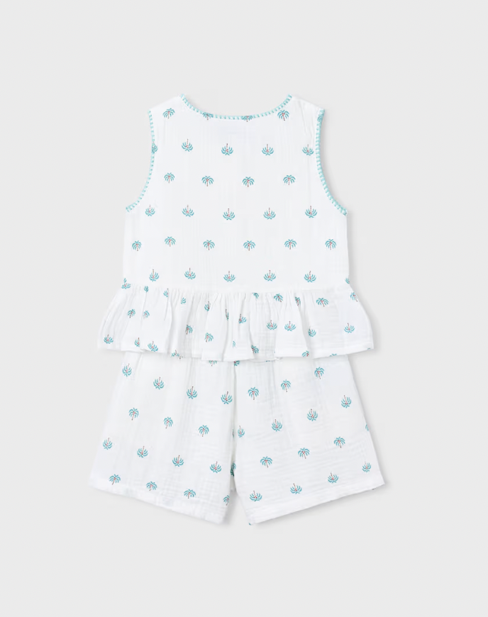 Palm Print Peplum Top + Short Set
