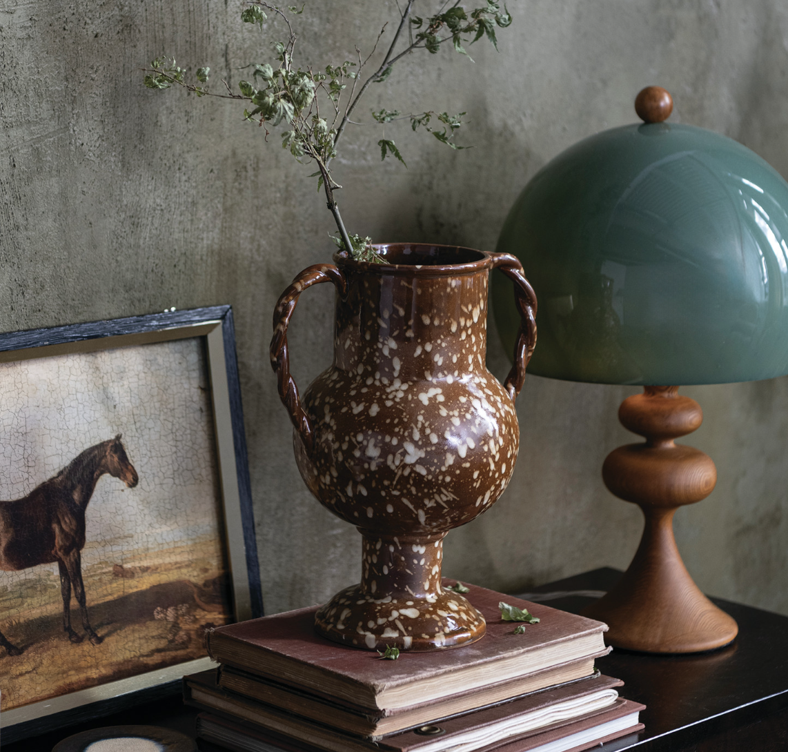 Brown Speckled Stoneware Urn