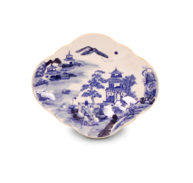Blue and White Canton Footed Plate