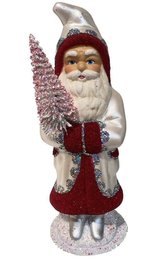 Pearl White Santa with Red & Silver Candy Container