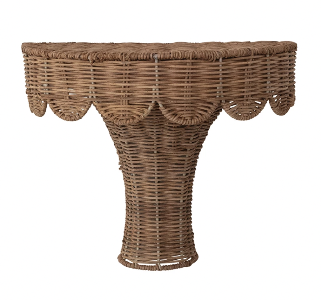 Hand-Woven Rattan Scalloped Wall Shelf