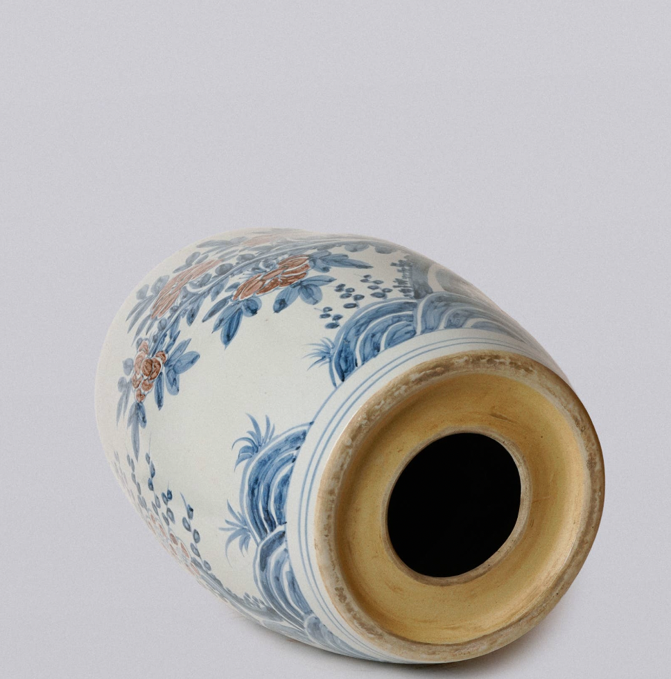 Red and Blue Porcelain Bird and Flower Garden Seat