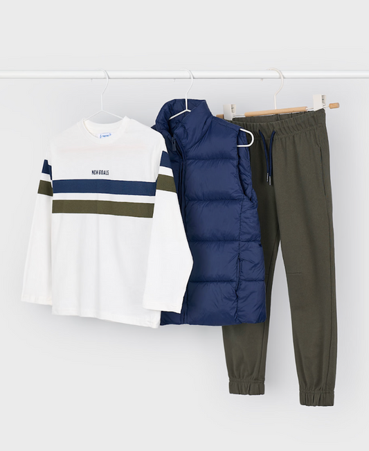Boys Three Piece Set - Long Sleeved T'Shirt, Vest, + Joggers
