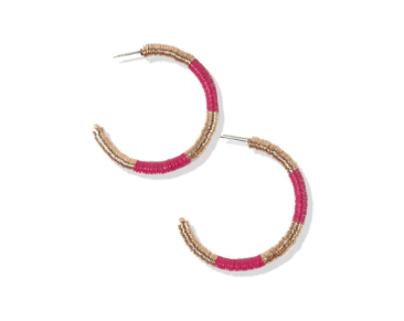 Hot Pink & Gold Hoop Earrings