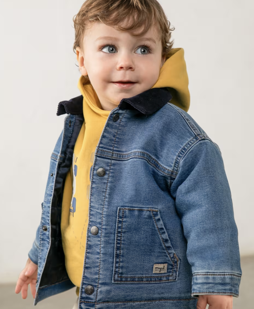 Lined Denim Barn Jacket with Corduroy Collar
