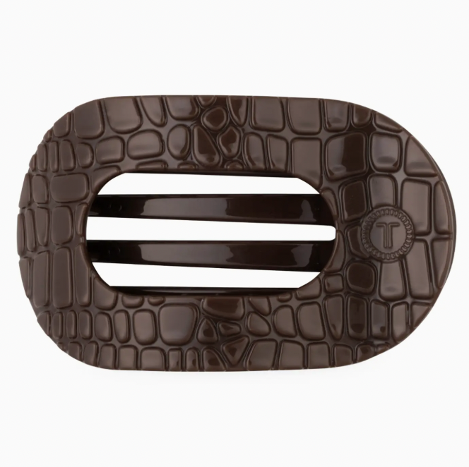 Brown Crocodile Medium Flat Round Hair Clip