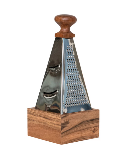 Stainless Steel Grater with Acacia Wood Handle & Base