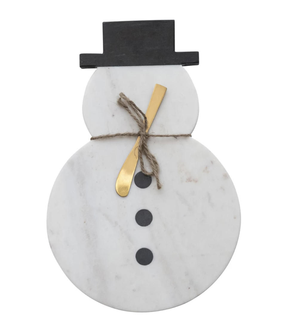 Marble Snowman Shaped Board with Canape Knife