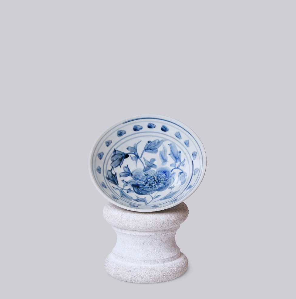 Blue and White Porcelain Peony Conical Bowl