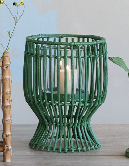 Hand-Woven Rattan Lantern with Glass Insert