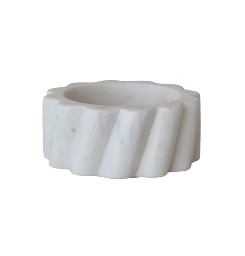 White Marble Twisted Carved Scalloped Dish/Holder