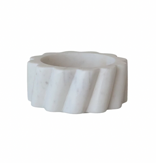 White Marble Twisted Carved Scalloped Dish/Holder