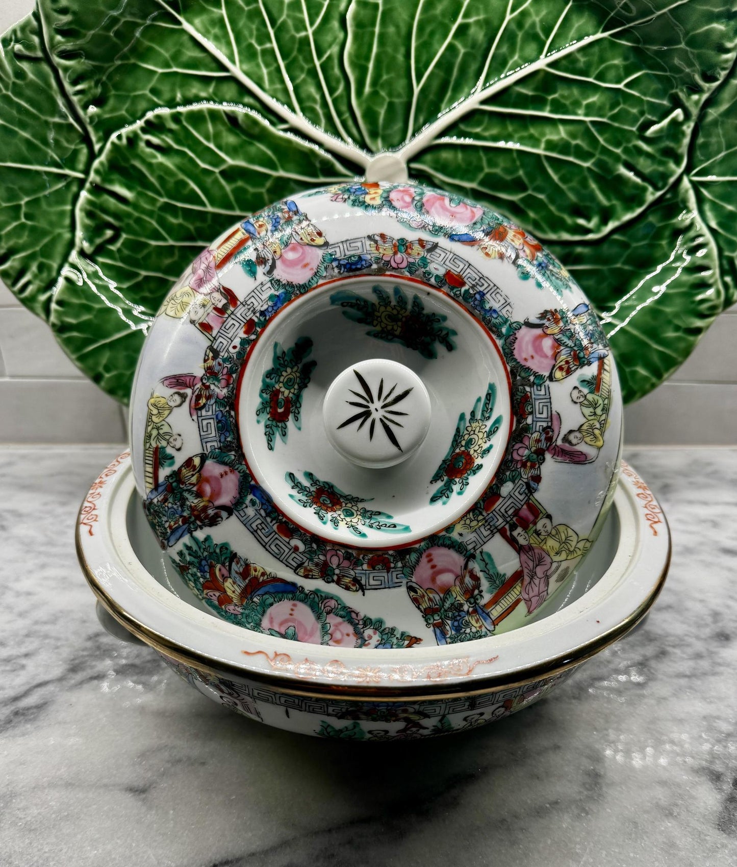 Vintage Rose Medallion Porcelain Covered Vegetable Dish