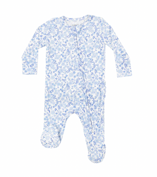 Blue Calico Ruffle Footie