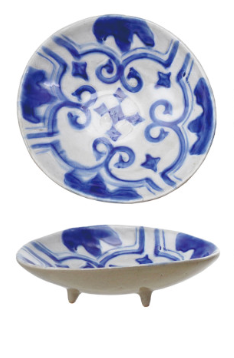 Blue + White Round Stoneware Footed Dish
