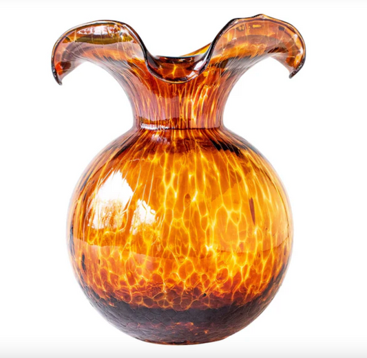 Hibiscus Glass Brown Tortoiseshell Medium Fluted Vase