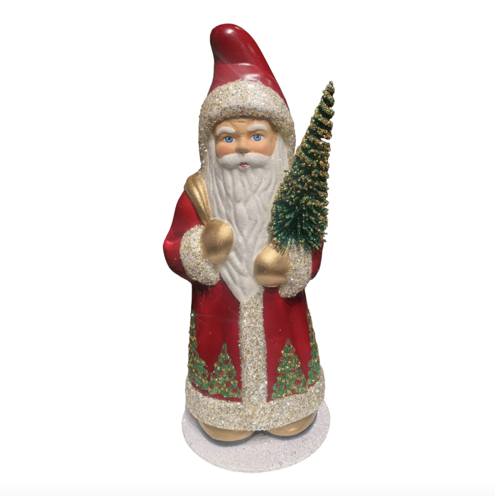Red Coat Santa with Christmas Trees Candy Container