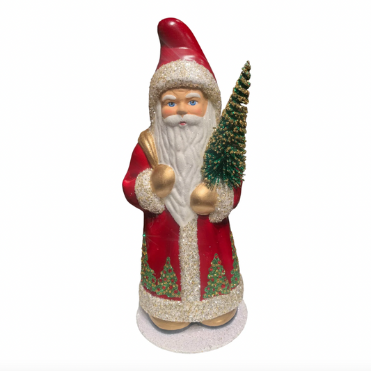 Red Coat Santa with Christmas Trees Candy Container