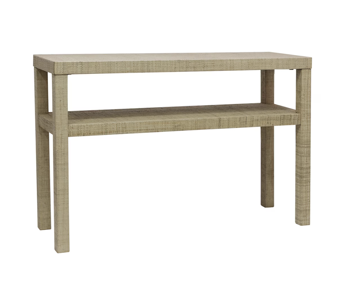 Raffia Wrapped Console Table with Shelf