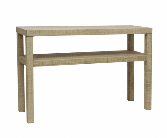 Raffia Wrapped Console Table with Shelf