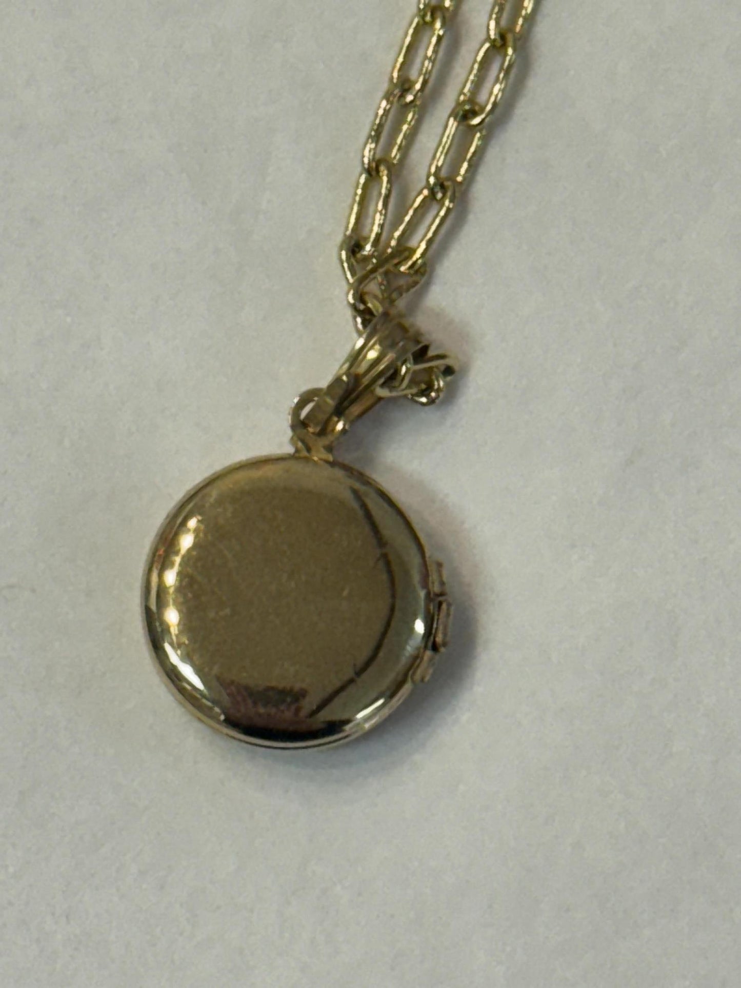 Antique Round Locket on Dainty Paperclip Necklace