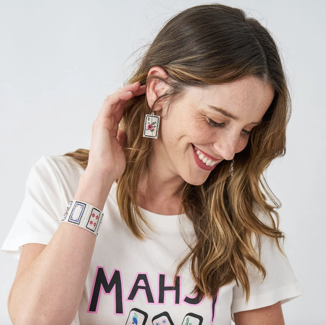 Bamboo Beaded Mahjong Earrings