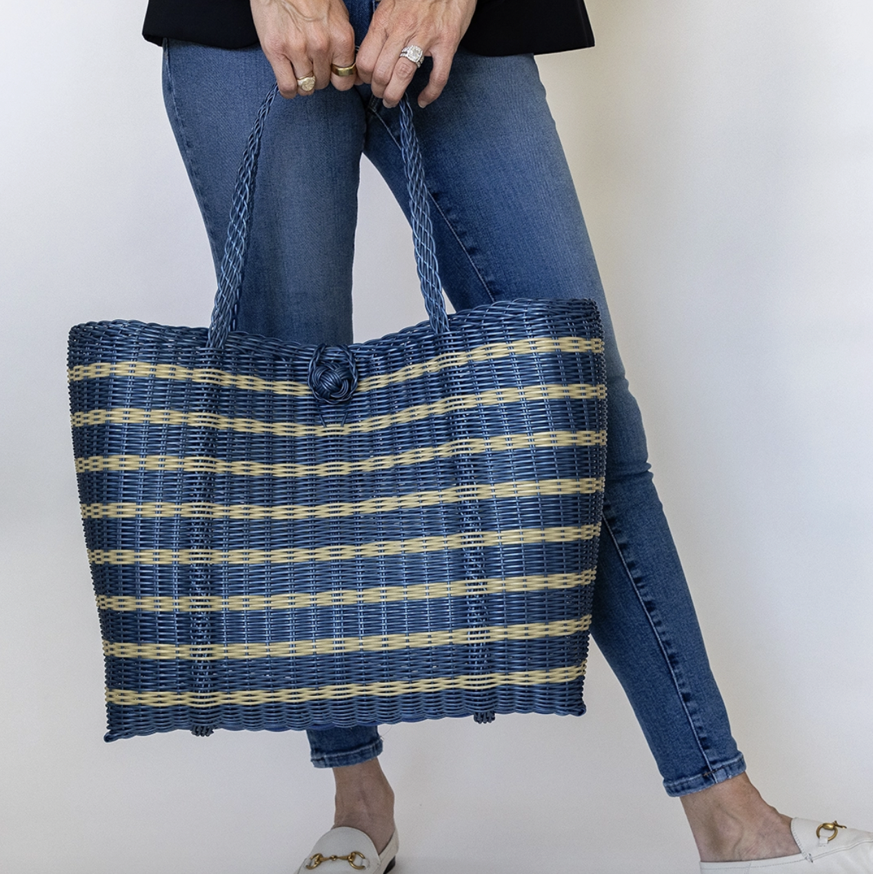 Woven Medium Tote in Sailor Stripe