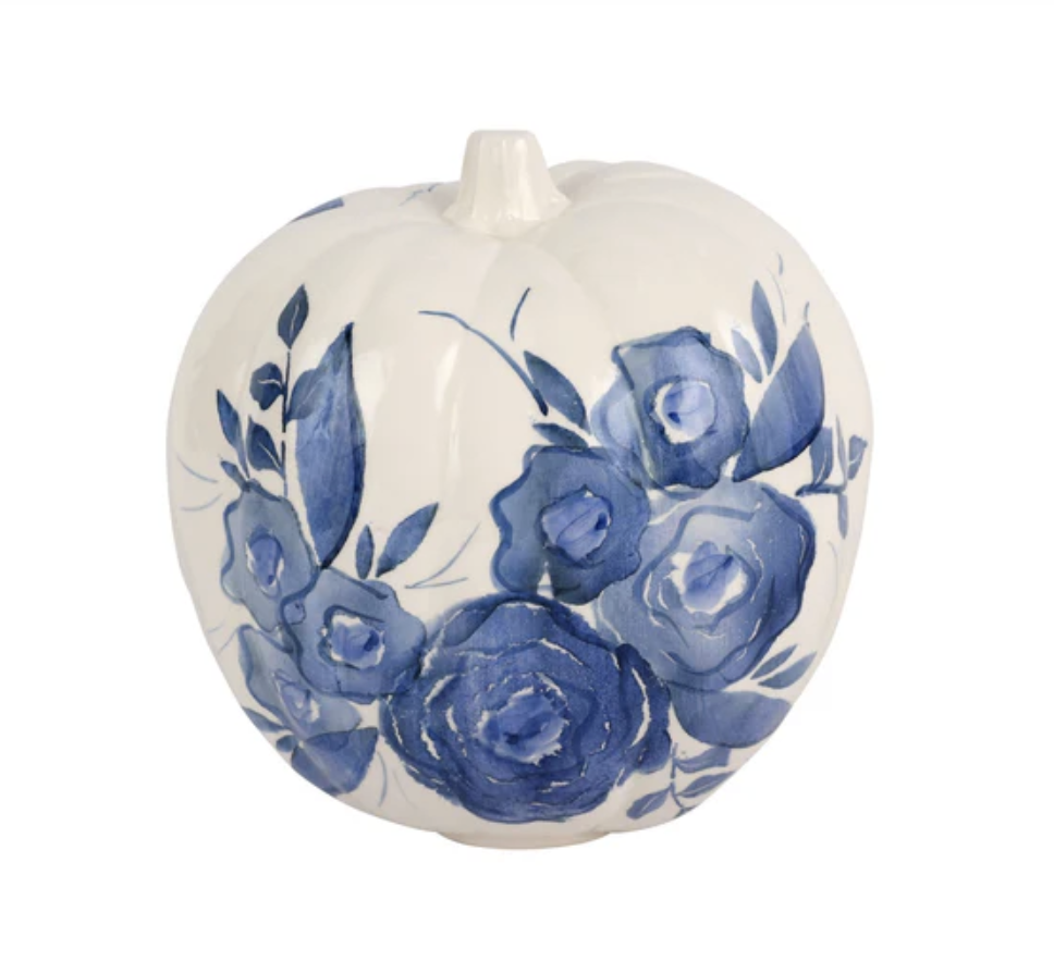 Blue Camellia Tall Figural Pumpkin