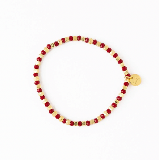 Red + Gold Crystal Stretch Bracelet