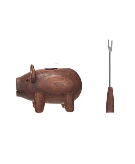 Wood Pig Shaped Holder with Forks