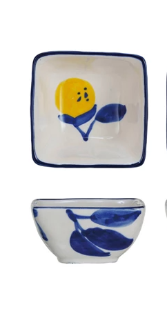 Hand-Painted Stoneware Dish with Lemon