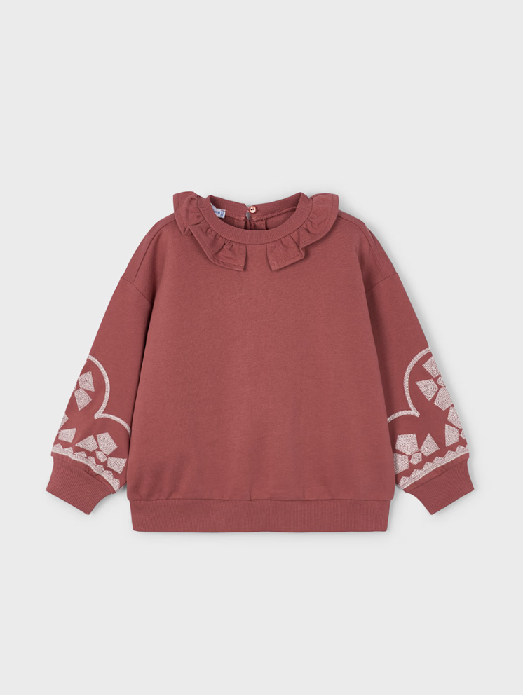 Sweatshirt with Ruffle Collar + Embroidered Sleeves