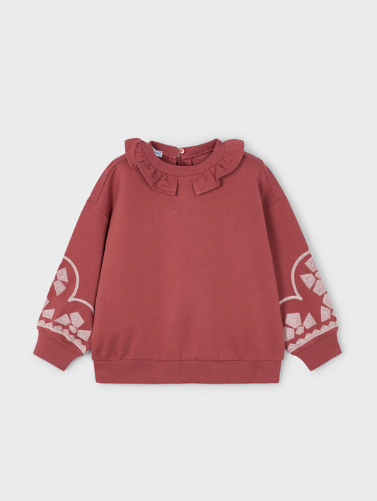 Sweatshirt with Ruffle Collar + Embroidered Sleeves