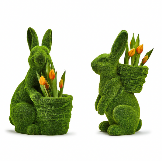 Faux Moss Easter Bunny with Basket Cachepot/Planter