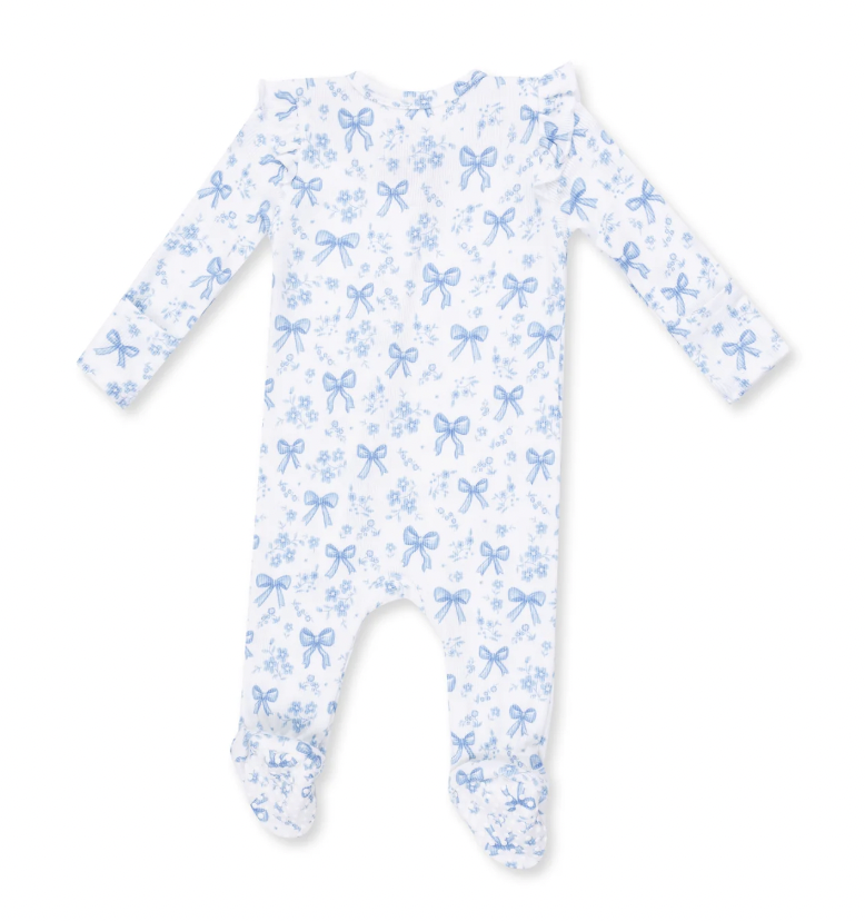 Blue Bows + Flowers Ruffle Footie