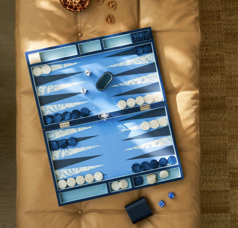 Palm Beach Blue Lacquer Backgammon Set