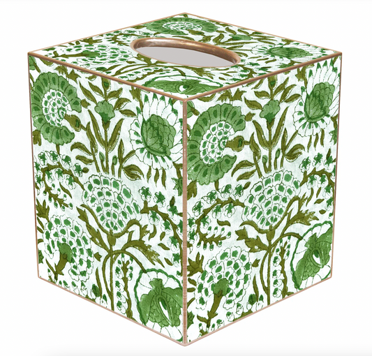 Green Floral Block Tissue Box Cover