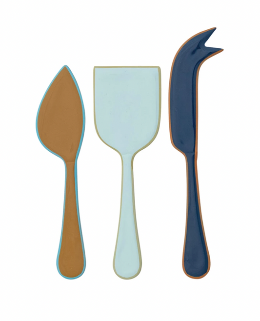 Enameled Stainless Steel Cheese Knives with Colored Edges