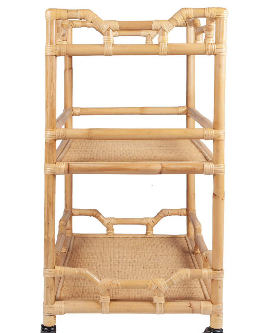 Rattan Rolling Bar Cart
