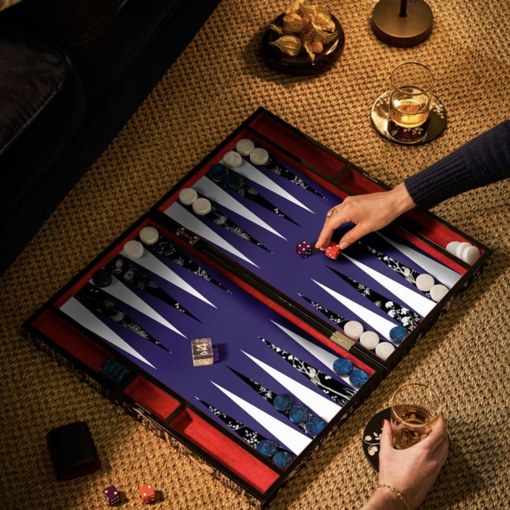 Black Chinoiserie Lacquer Backgammon Set