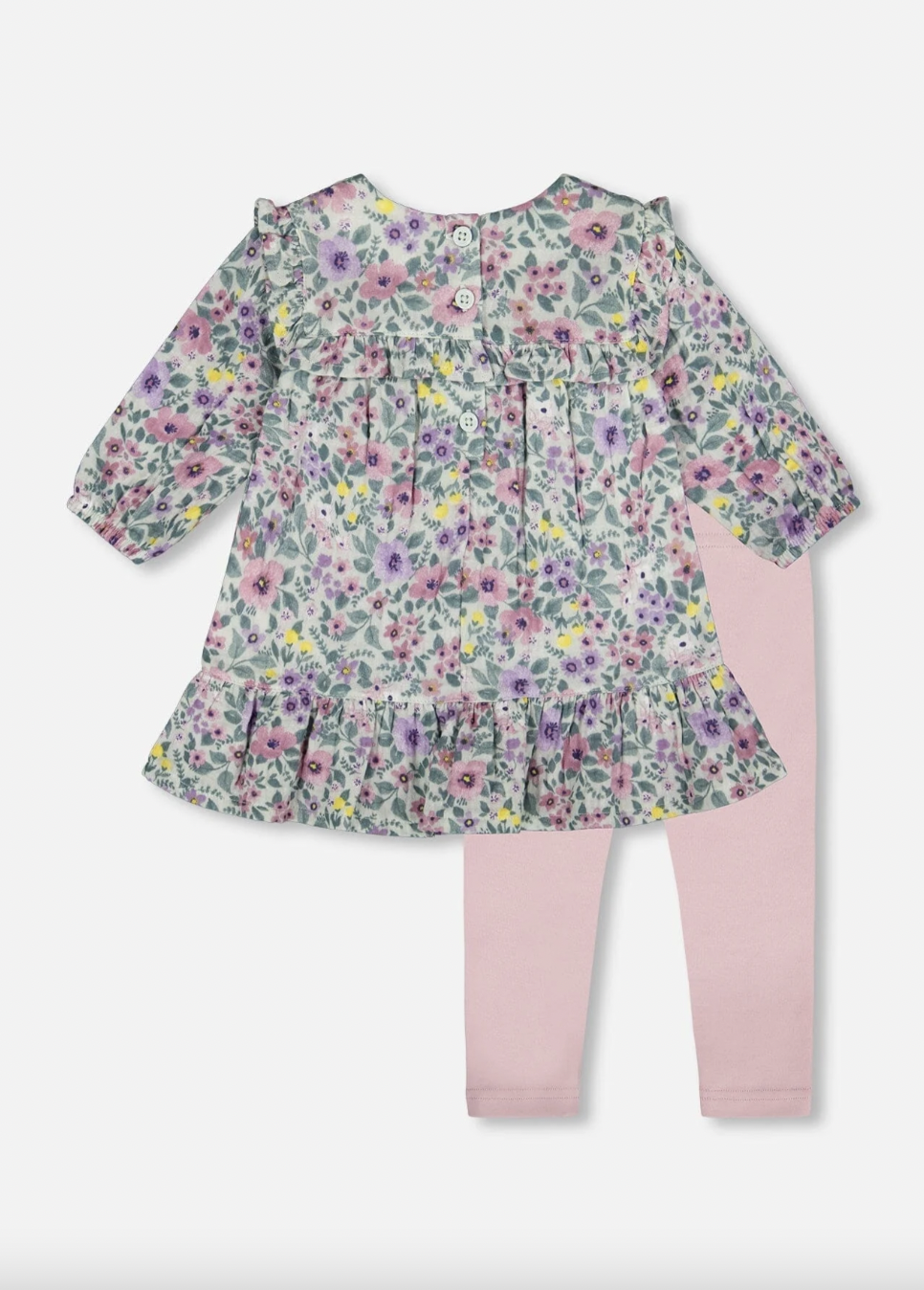 Printed Muslin Sage Floral Dress and Leggings Set