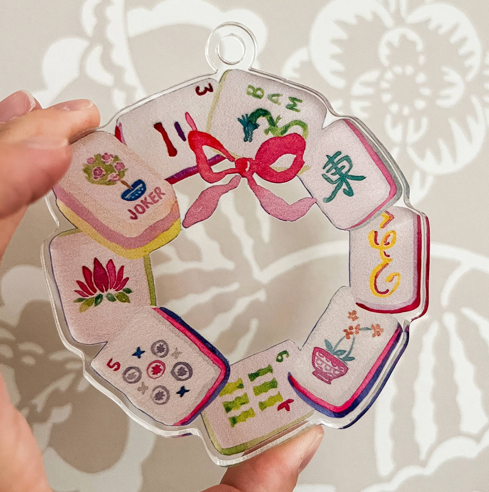 Mahjong Tile Wreath Watercolor Acrylic Ornament