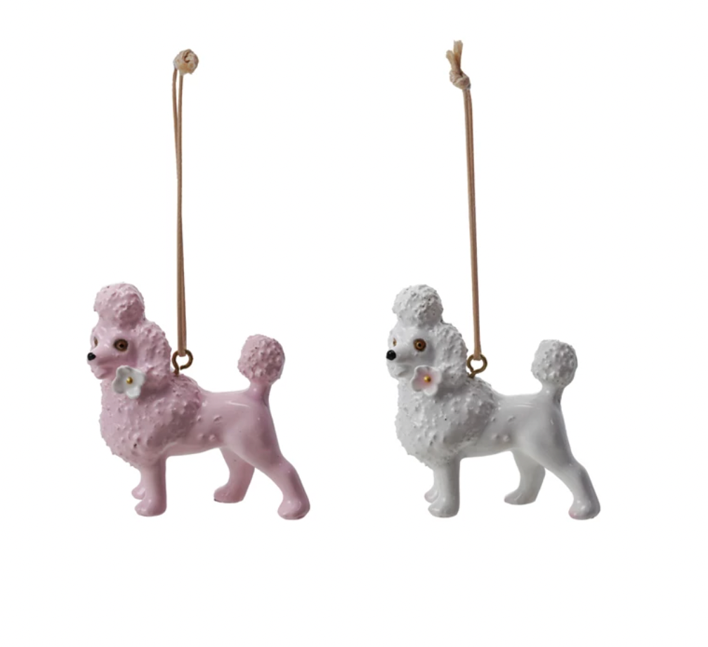 Vintage Reproduction Poodle Ornament with Flower