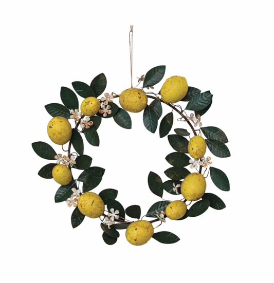 Hand-Painted Lemon and Leaves Metal Wreath