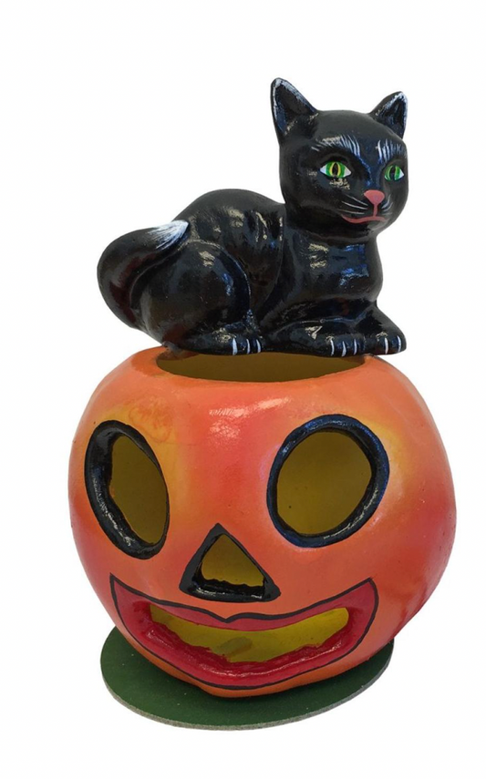 Cat on Pumpkin Candy Container