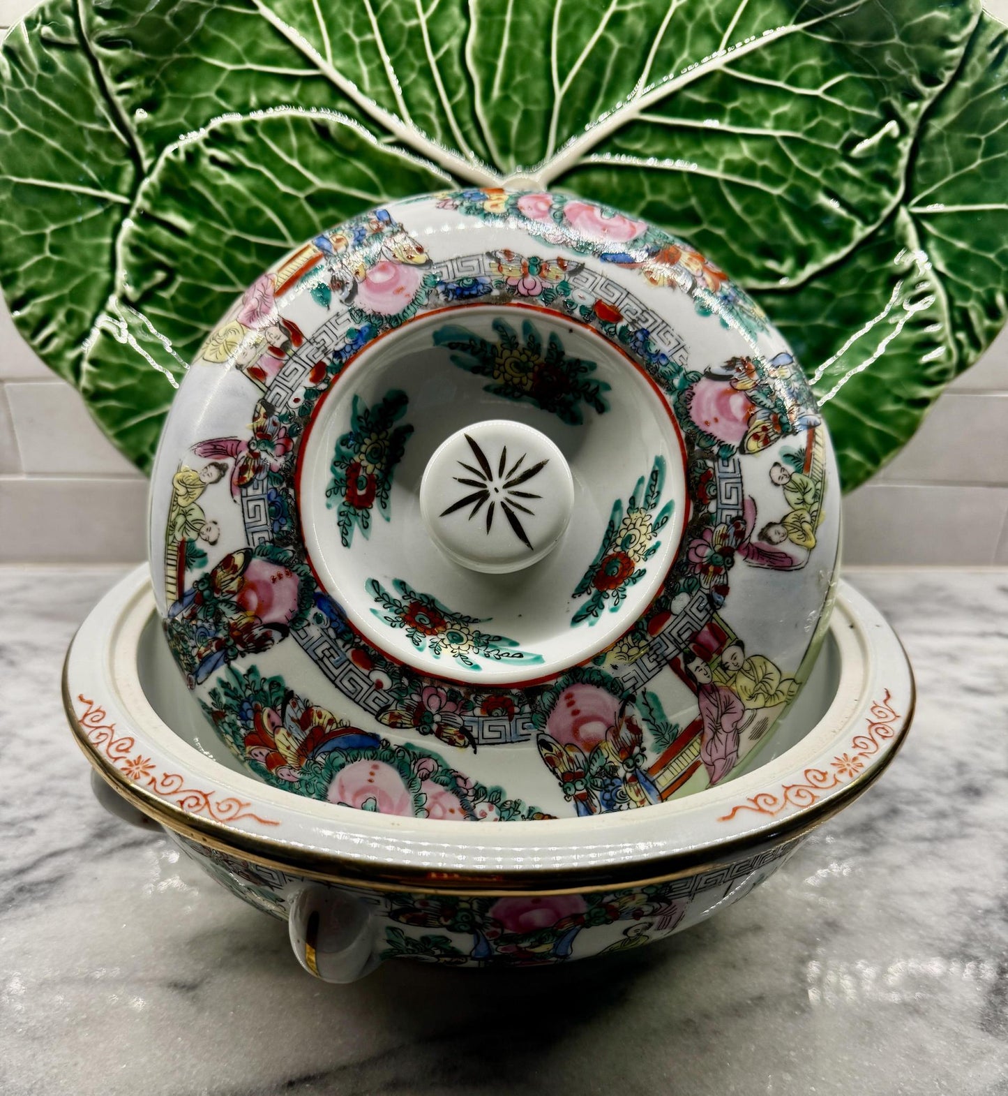 Vintage Rose Medallion Porcelain Covered Vegetable Dish