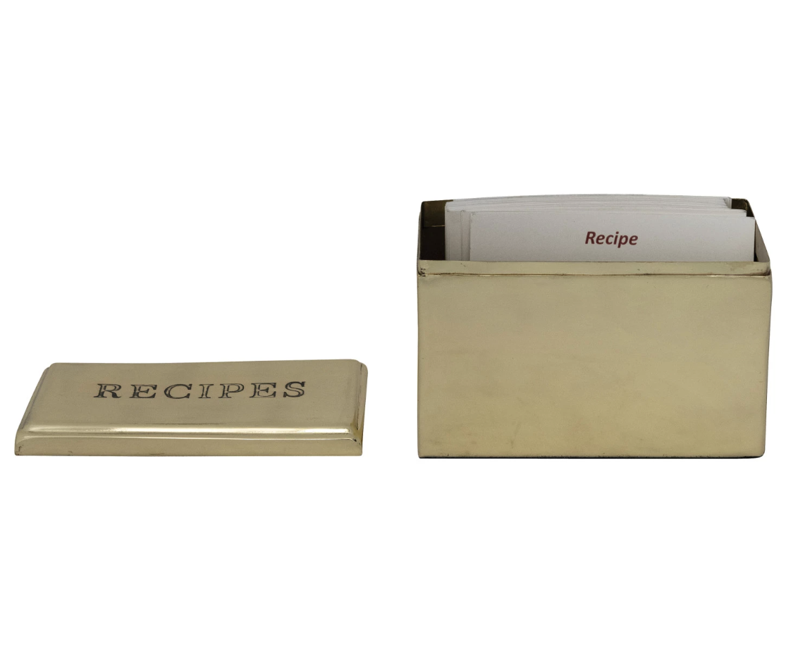 Gold Finish "Recipe" Box with Recipe Cards