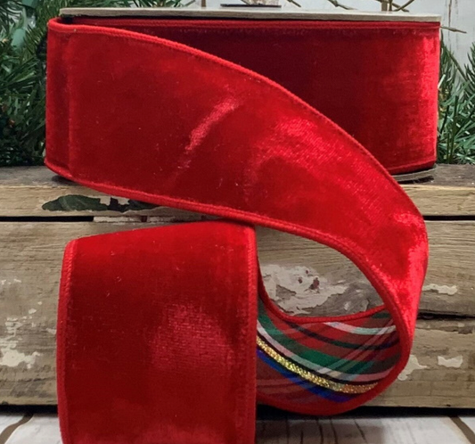 Red Velvet with Nutcracker Plaid Backed Ribbon