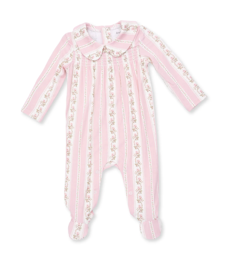 Antoinette Stripe Smocked Peter Pan Snap Footie