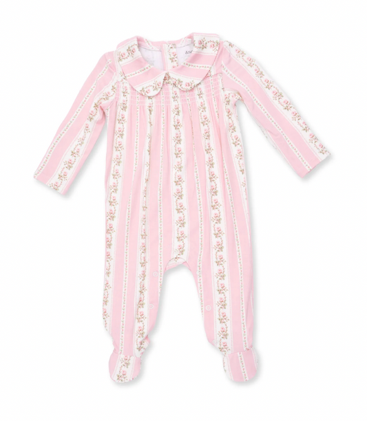 Antoinette Stripe Smocked Peter Pan Snap Footie